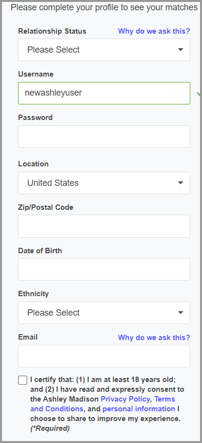 Ashley Madison registration