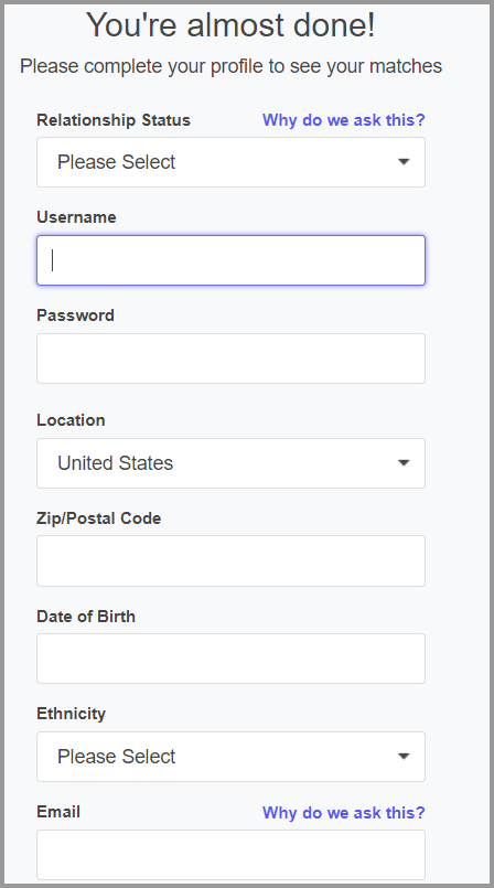 Ashley Madison’s registration form