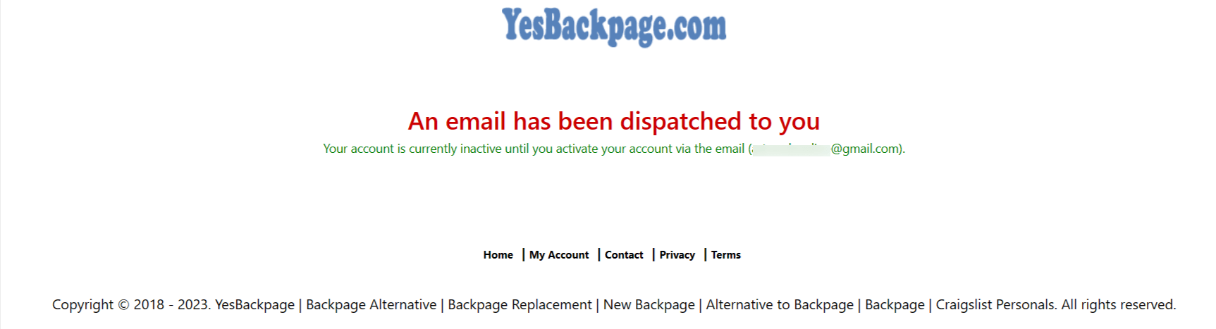 Yesbackpage email confirmation