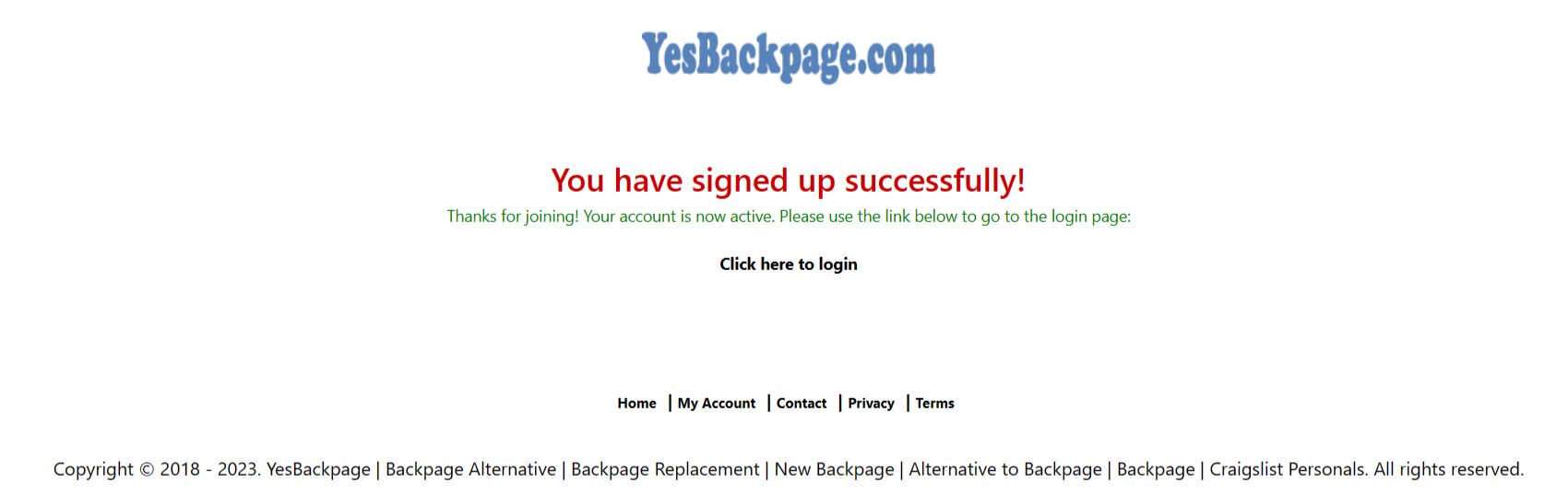Yesbackpage signup activation